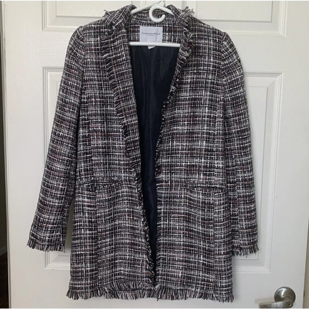 Carolina Belle Montreal Women's XS Tweed Fringe Open Front Blazer Jacket